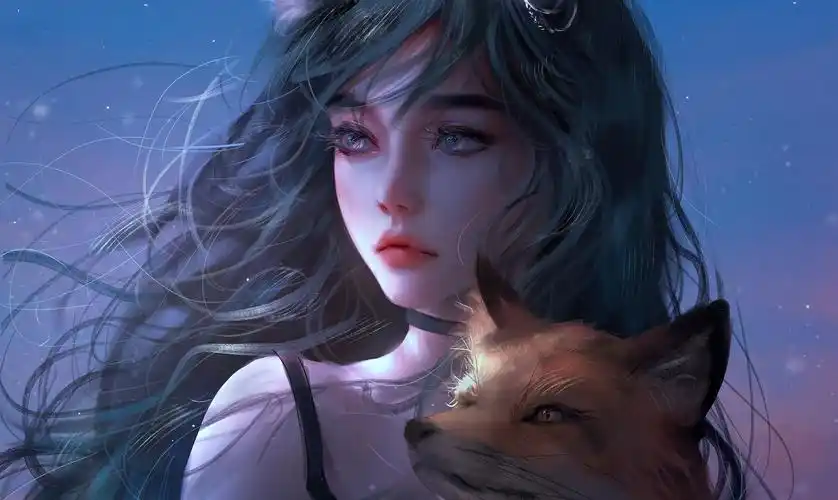 少女长发 女孩 狐狸 唯美 厚涂画风 4k高清动漫壁纸-动漫壁纸 - 壁纸