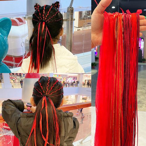 新年红色编发彩绳儿童彩带民族风个性女孩扎头发脏辫头绳发带头饰