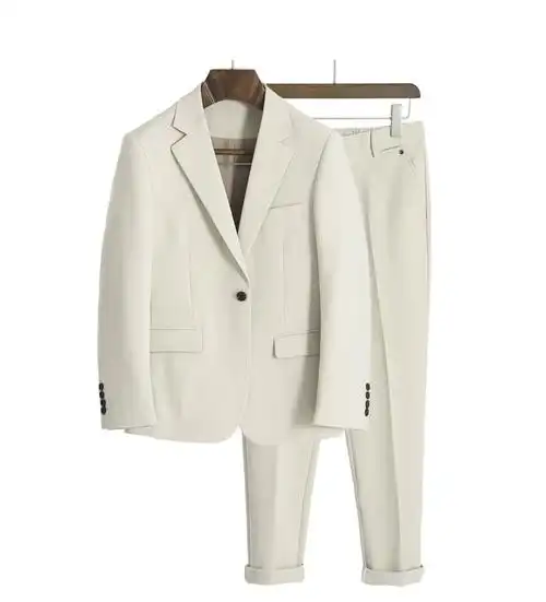 konrrz香港潮牌韩版休闲米色西装男套装港风潮流西服男装外套修身商务