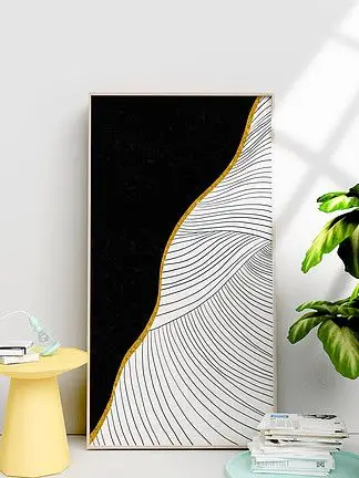 现代抽象简约意境艺术黑白金箔线条装饰画
