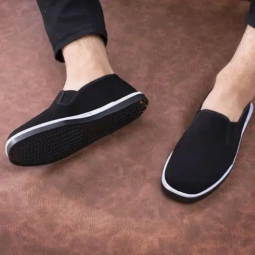 夏季老北京布鞋男士司机工作鞋防滑帆布一脚蹬中老年父亲黑布鞋男