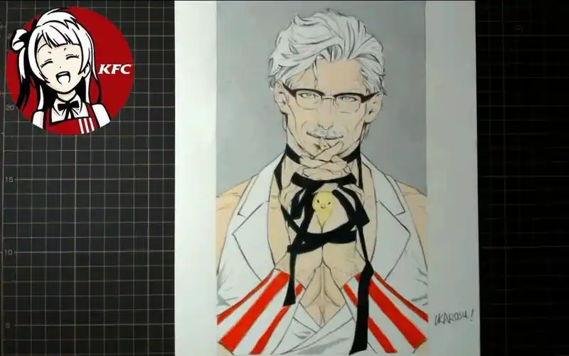 【一起来吃鸡】180分钟画了 kfc老爷爷(彩铅)