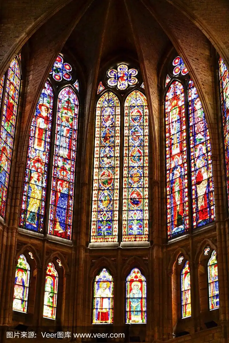 彩色玻璃,里昂圣母玛利亚教堂,橙色,窗户,大教堂