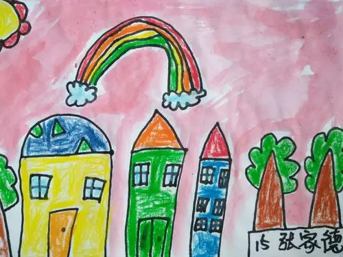 泰华幼儿园美术班油画棒水粉脱色画《美丽的彩虹》