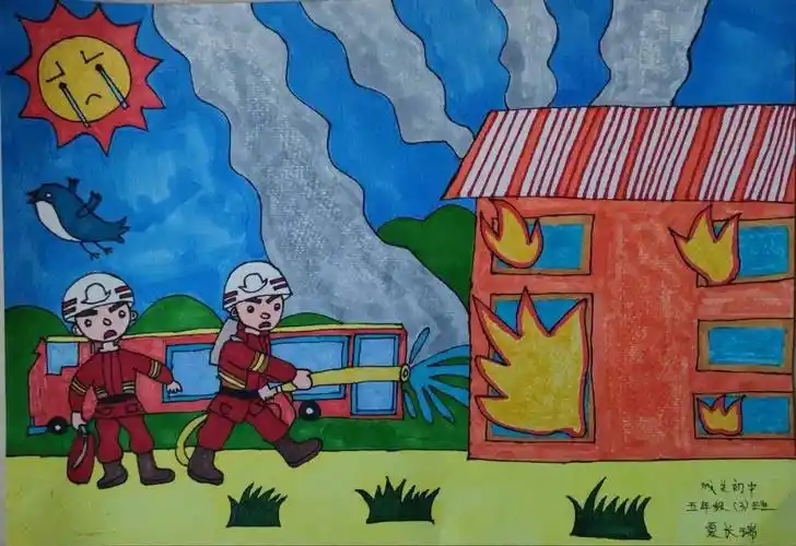 119消防宣传月小小消防员追梦火焰蓝消防主题绘画作文及文创优秀作品