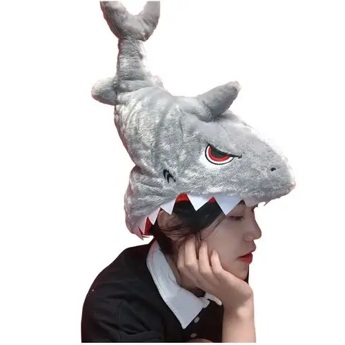 日系ins可爱卡通搞怪创意张大嘴巴咬头鲨鱼帽子