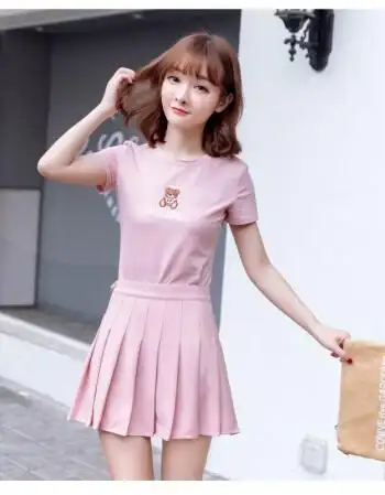 百褶裙短裙女夏装2018新款韩版高腰显瘦短款a字裙学生原宿半身裙 粉色
