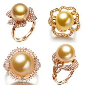 米润珠宝 18k金钻石diy首饰配件空托南洋金色 span class=h>珍珠