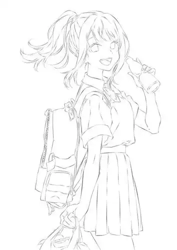 二次元校园女生手绘线稿