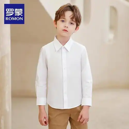 套装男童长袖小学生校服儿童白衬衣中大童演出加绒衬衫罗蒙白衬衫