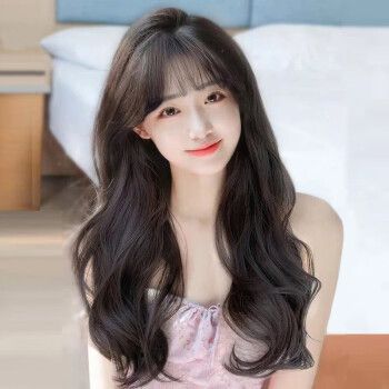 美啦丝假发女长卷发时尚大波浪全头套自然逼真学生卷发网红 黑茶色