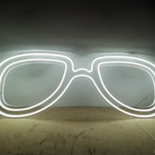 眼镜店霓虹灯大眼镜灯箱橱窗陈列展示霓虹灯发光眼镜道具厂家直售