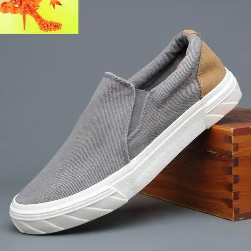 低帮帆布鞋男鞋休闲懒人鞋男驾车一脚蹬老北京布鞋子百搭潮流板鞋简畅