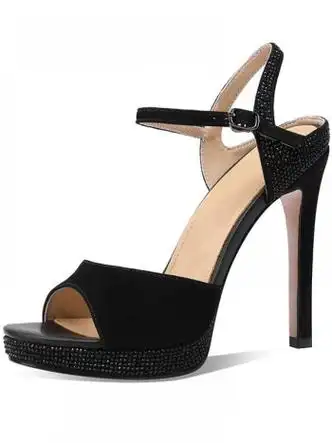 予斗高跟凉鞋女23夏季新款露趾细跟一字带水钻宴会走秀高跟鞋11cm礼仪