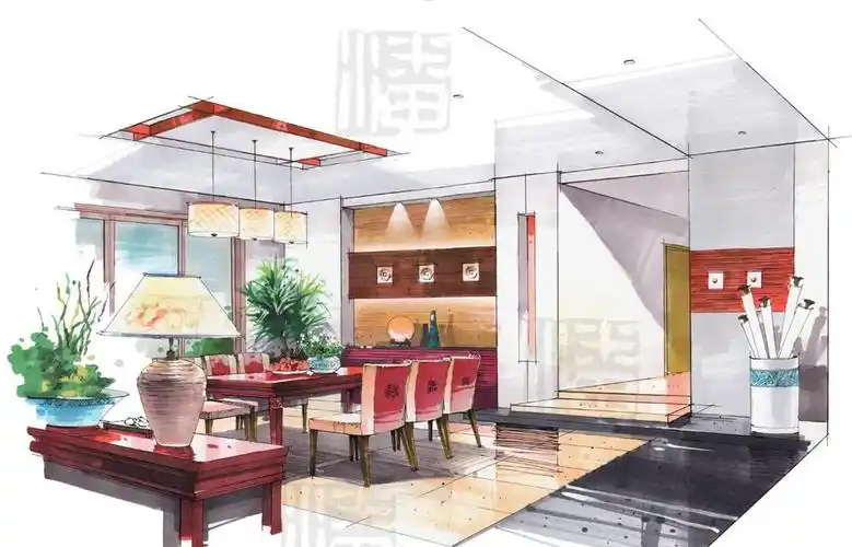 家庭餐厅手绘家具装修效果图