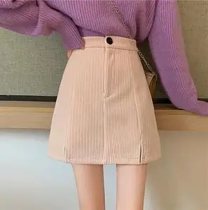 秋冬季2020新款chic复古半身裙小心机开叉高腰学生a字短裙女裙子