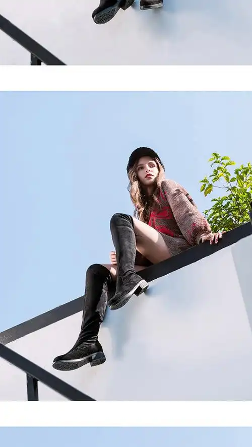 【女神出行】女士纯色时装长筒靴过膝高筒弹力绑带女靴骑士女靴子