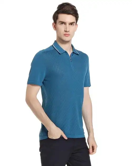 中蓝色怀旧魅力短袖针织t恤