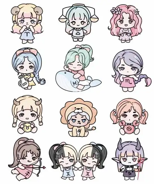 原创贴纸12星座q版人物设计