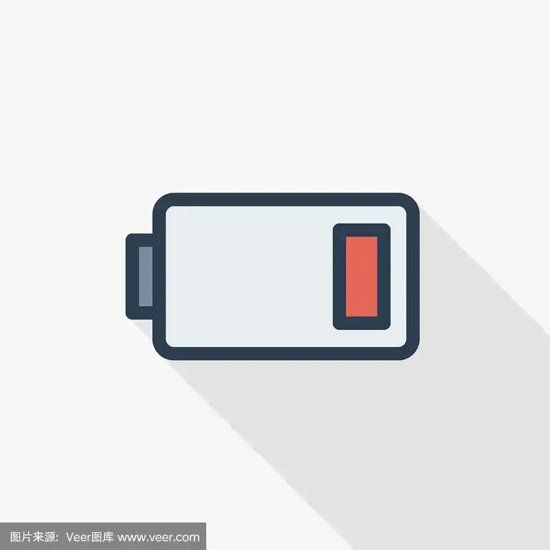 电量不足,充电细线平彩色图标.线性向量符号.彩色的长影子设计.