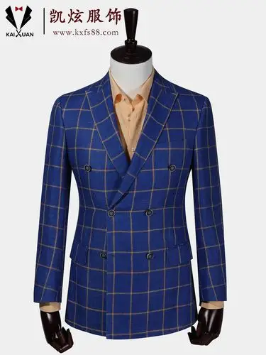 宝石蓝窗格纹西服
