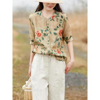 巷槿瞳真值女装素订女装原创品牌苎麻休闲套装女夏洋气减龄棉麻两树叶