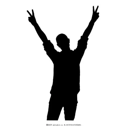 手绘剪刀手照相元素 黑色人影 照片 姿势 免抠