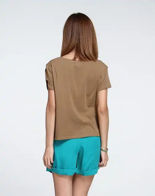 暗褐色纯色宽松短袖t恤