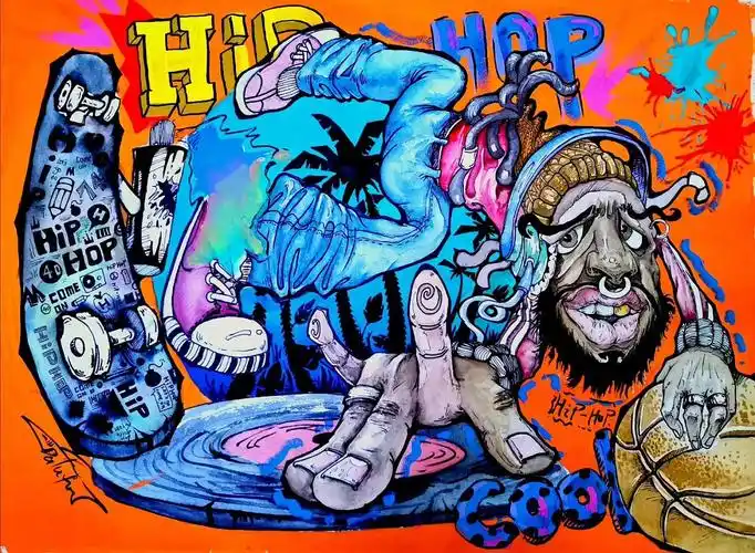 水彩手绘hiphop海报