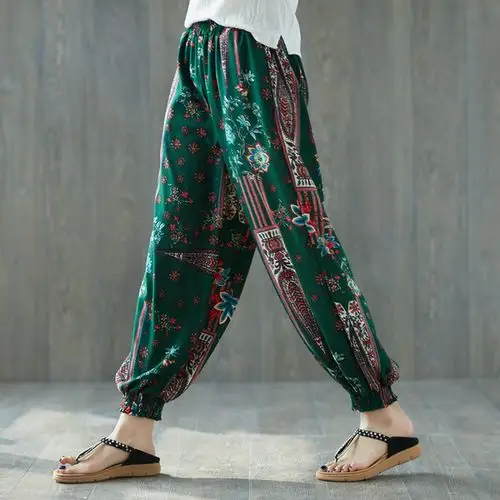 885民族风灯笼裤高腰阔腿裤女显瘦哈伦裤花长裤子女