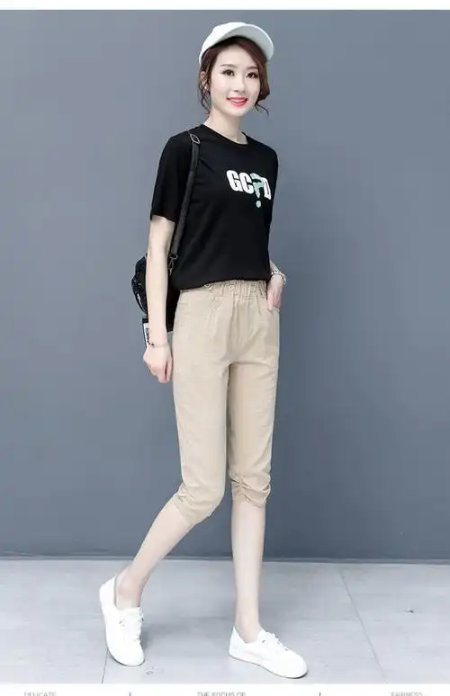 女装短裤夏季新款棉麻七分裤女2021新款夏季薄款韩版显瘦高腰宽松哈伦