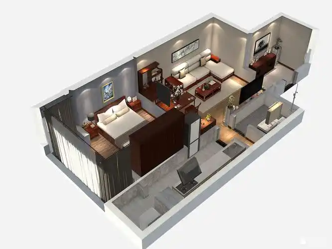 中式风格一室一厅装修设计效果图