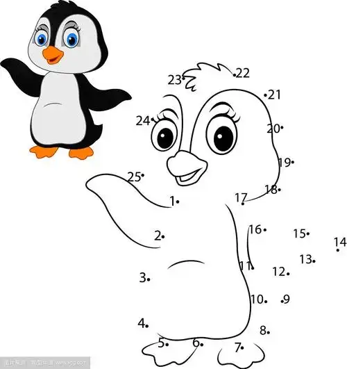 连一个数字画一只可爱的动物企鹅