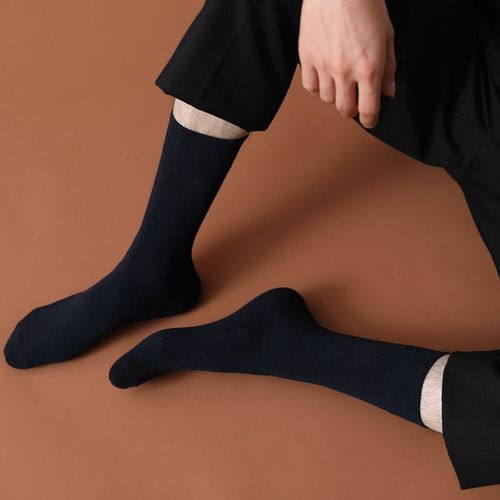 5双中长筒商务袜子男纯棉黑白色酒店工作正装日系秋冬四季简约潮