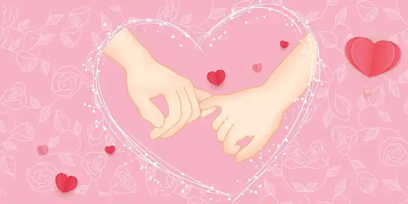 520情人节粉色手绘浪漫情人节手牵手爱心情人节情人浪漫情侣展板背景