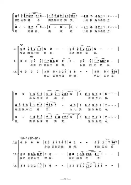 九儿(领唱 混声合唱)_简谱_搜谱网