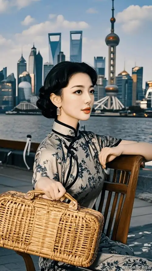 身穿民国复古优雅旗袍少女