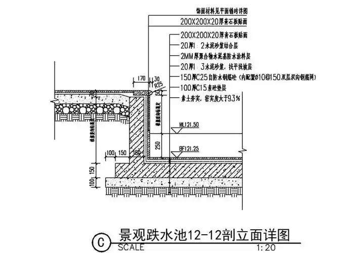 景观园施跌水池做法详图设计