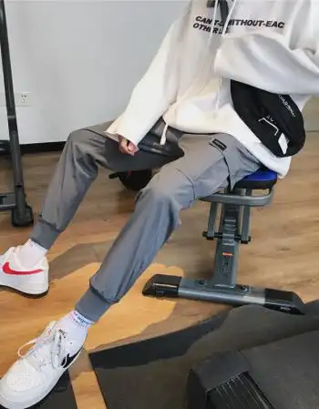 潮流男裤加绒工装裤子冬季九分小脚抖音束脚社会ins超火的帅t 灰色