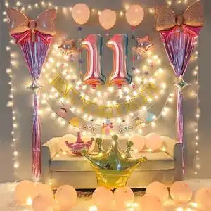 11岁女孩生日装饰场景布置女生十一岁小公主派对宴会背景墙气球