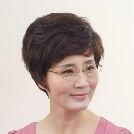 中老年 假发 女短卷发中年 短发妇女士老人整顶妈妈的真发套发型优惠