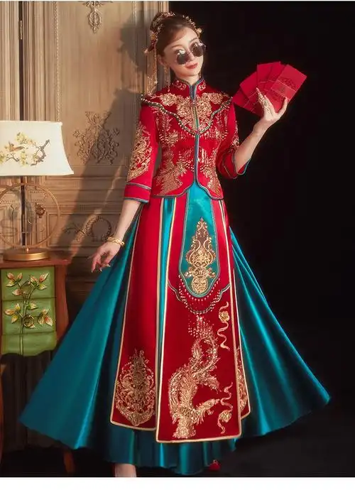 zhouyibo秀禾服新娘秋季新款中式结婚敬酒服高端情侣龙凤褂显瘦秀和服