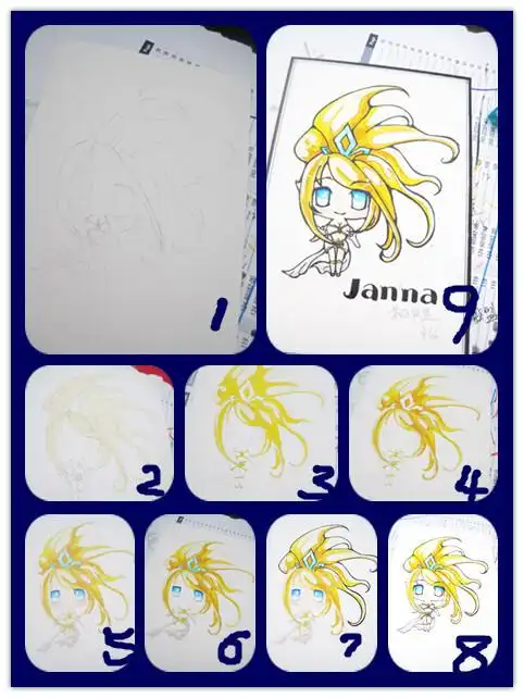 手绘鱼放原创明信片q版风女英雄联盟janna