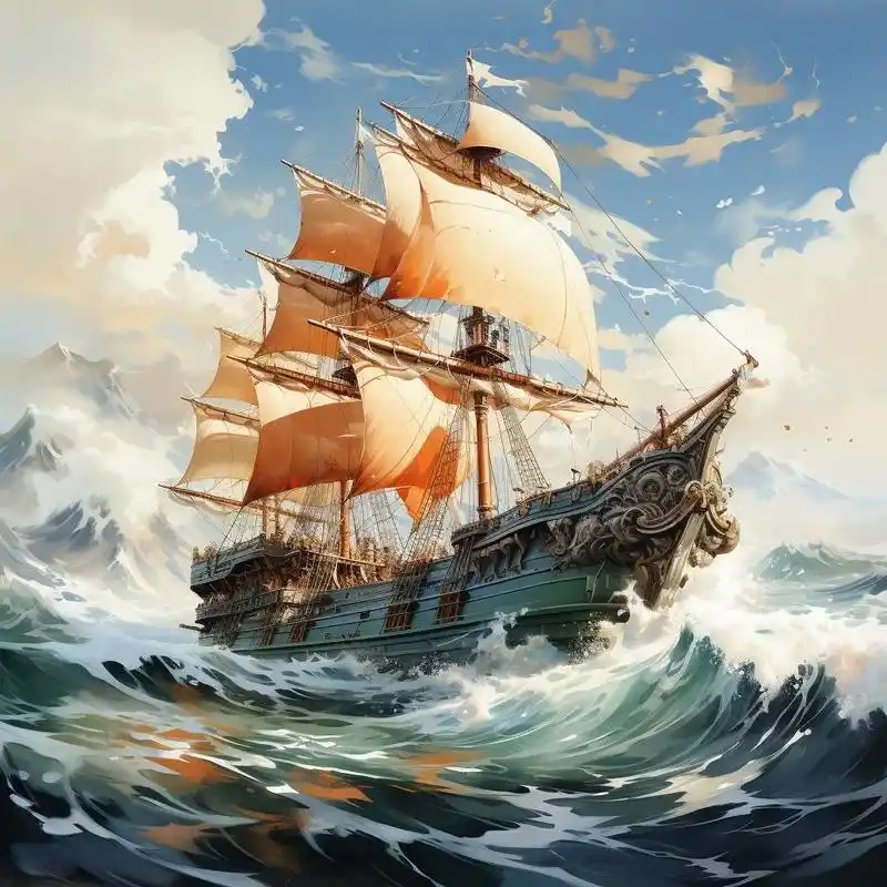 航行在海里的古代大船.航行在海里的古代大船#带你走进画里 #