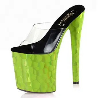 20cm绿色凉拖女鱼鳞纹性感钢管舞高跟鞋夜店恨天高模特走秀防水台
