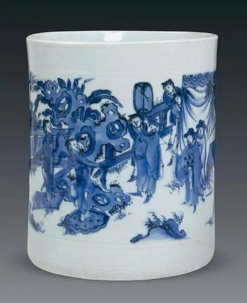 【明崇祯 青花人物故事笔筒】拍卖品_图片_价格_鉴赏_明代青花瓷器