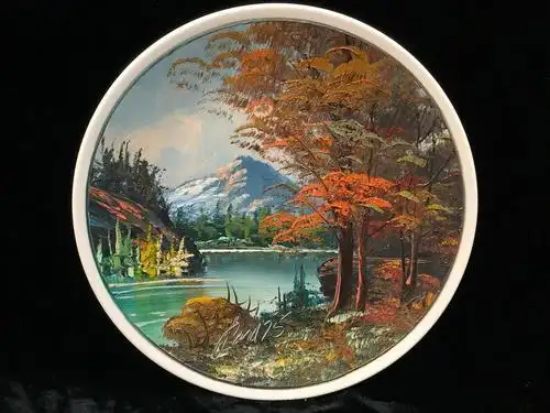 复古签名手绘油画装饰盘