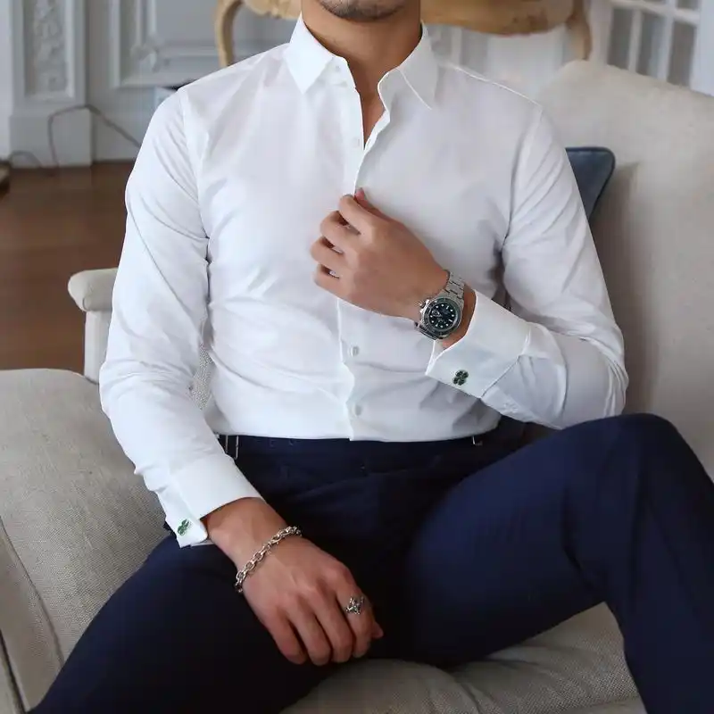 【高支数新疆长绒棉】skaro长袖白衬衫男士秋季200支正装结婚衬衣