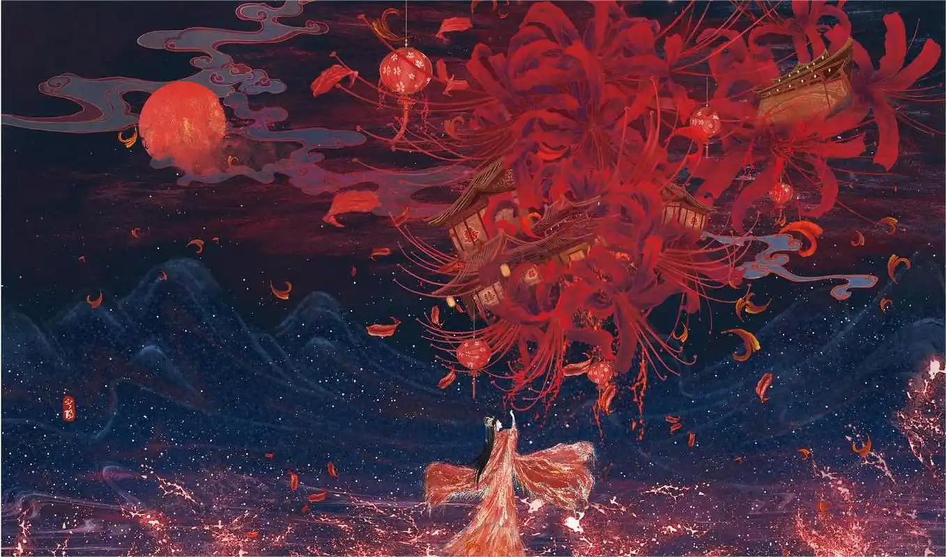 超高清彼岸花插画壁纸,情不为因果,缘注定生死 #古风插画# #古风小