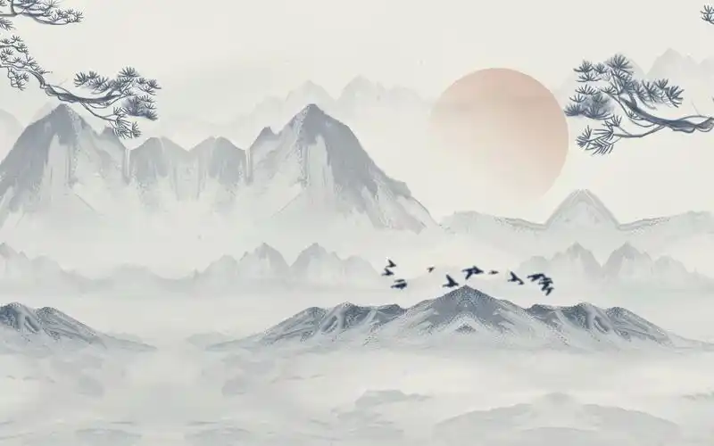 中国风水墨山水飞鸟led视频背景